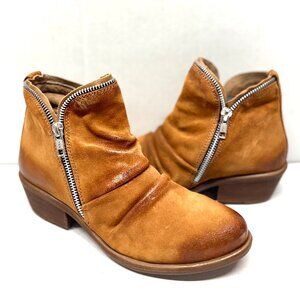 MIZ MOOZ NUBUCK LEATHER BOOTIE SIDE ZIP AROUND SADDLE 37EU / 7US NEW # Z-139